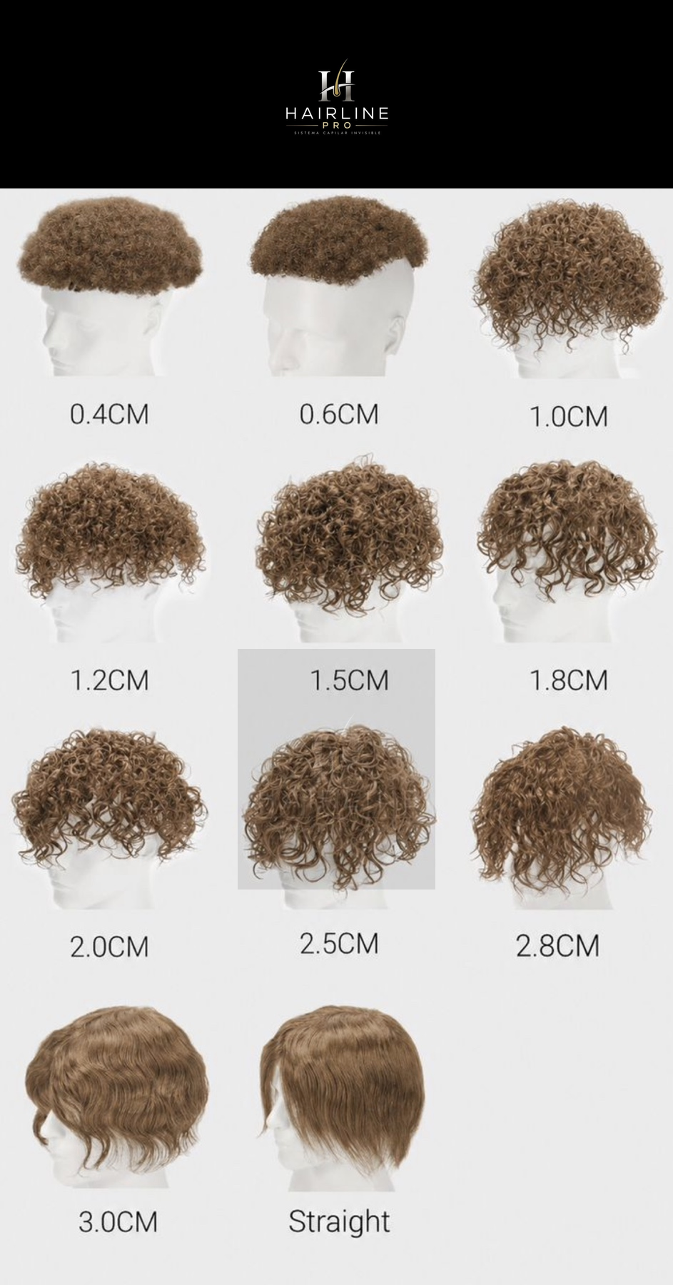 Catálogo de rizos Hairline Pro: 0.4cm a 3.0cm y Straight